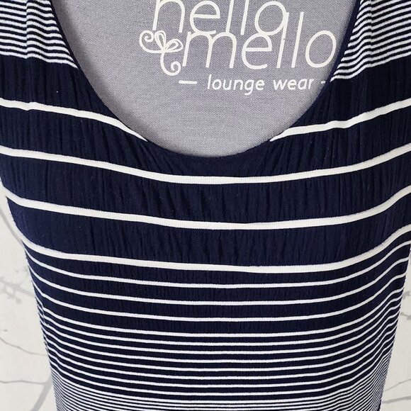 Maeve Navy Stripe Crinkle Stretch Round Neck Midi Dress - Picture 3 of 7